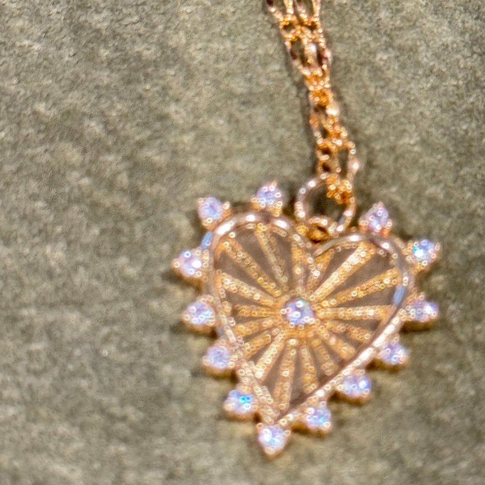 Gold Filled Heart Shaped Charm & Necklace with CZs accents (NWOT)